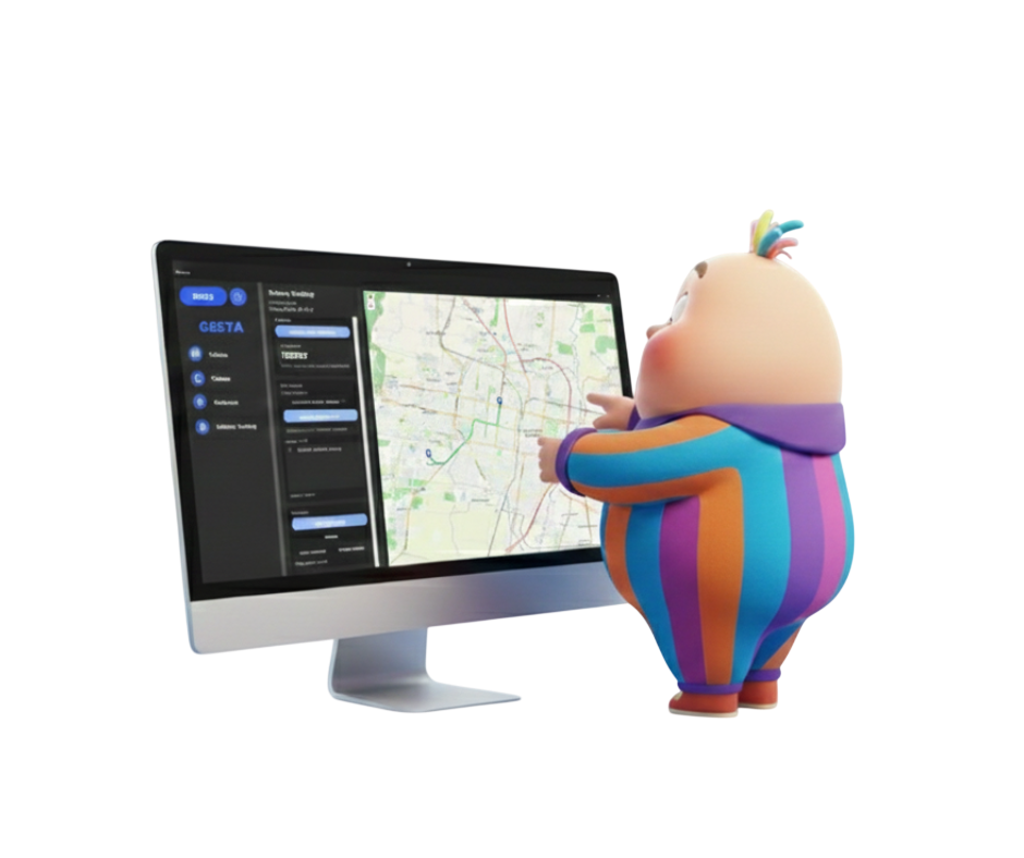 Mascota apuntando a pantalla